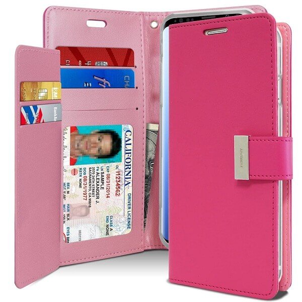 Goospery Samsung Galaxy S9 Plus Rich Diary Hot Pink Wallet Case Goospery Samsung Galaxy S9 Plus Rich Diary Hot Pink Wallet Case